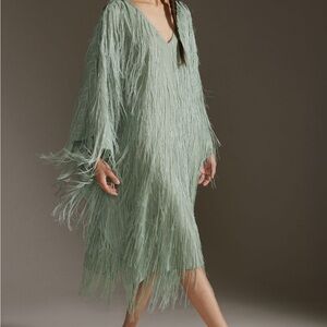 Maeve Anthropologie Fringed Shine Kaftan Turquoise NWT